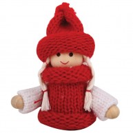 Akasztós karácsonyfadísz - kislány piros kötött ruhában és kötött sapkában 4081-D