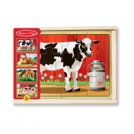 Melissa & Doug fa puzzle - farm állatai 4x12db-os fa dobozban 13793