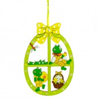 Húsvéti lógatható tojás alakú ablakdísz dekoráció békákkal és masnival