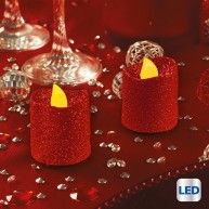 Piros csillogó LED-es karácsonyi gyertya - 2 darabos - 4x4 cm