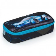 Fast Racing autós szögletes tolltartó gumipánttal - fekete-kék - OXY BAG