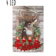 Karácsonyi LED vászonkép, Rénszarvas adventi koszorúval 4 LED-del